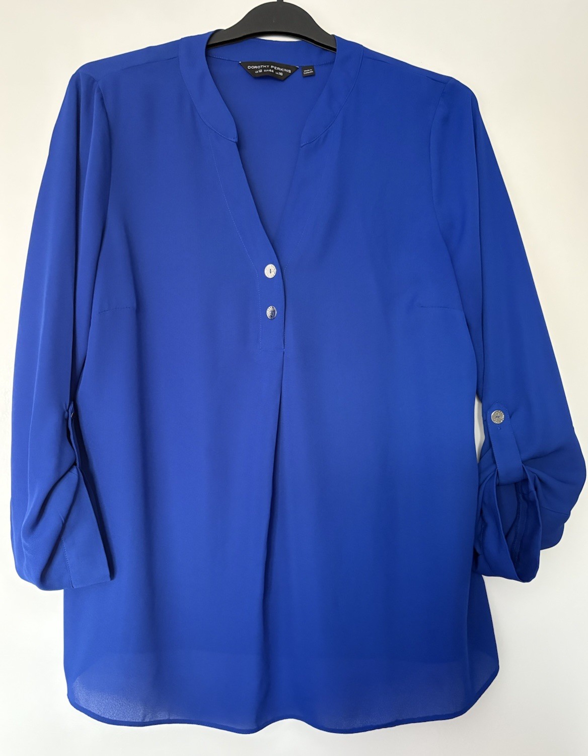 Dorothy Perkins Royal Blue Blouse Top Adjustable Sleeves Size 16
