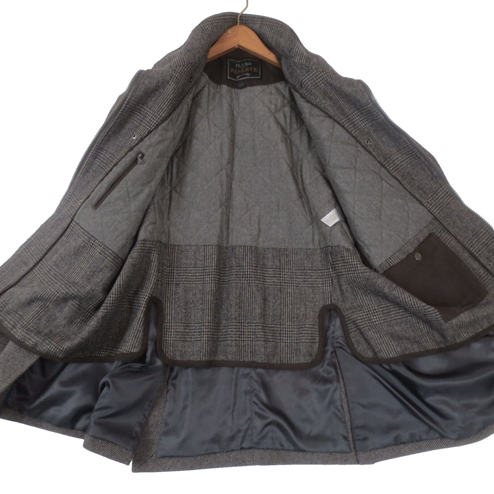 Jos A Bank Reserve Overcoat Mens Large L Brown Tweed Wool Blend Removable Liner