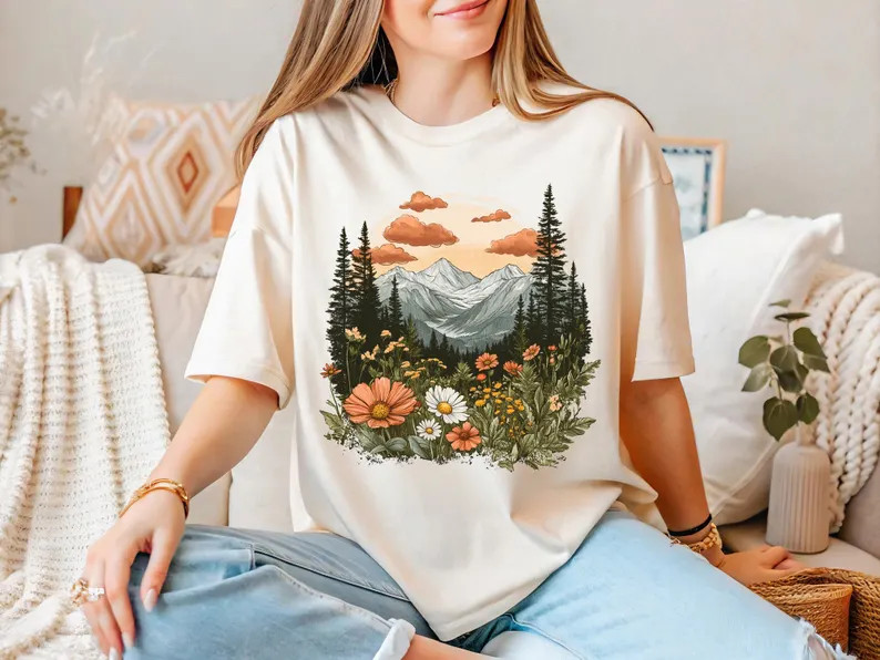 Mountain Wildflower Comfort Tee Nature Outdoor Camp