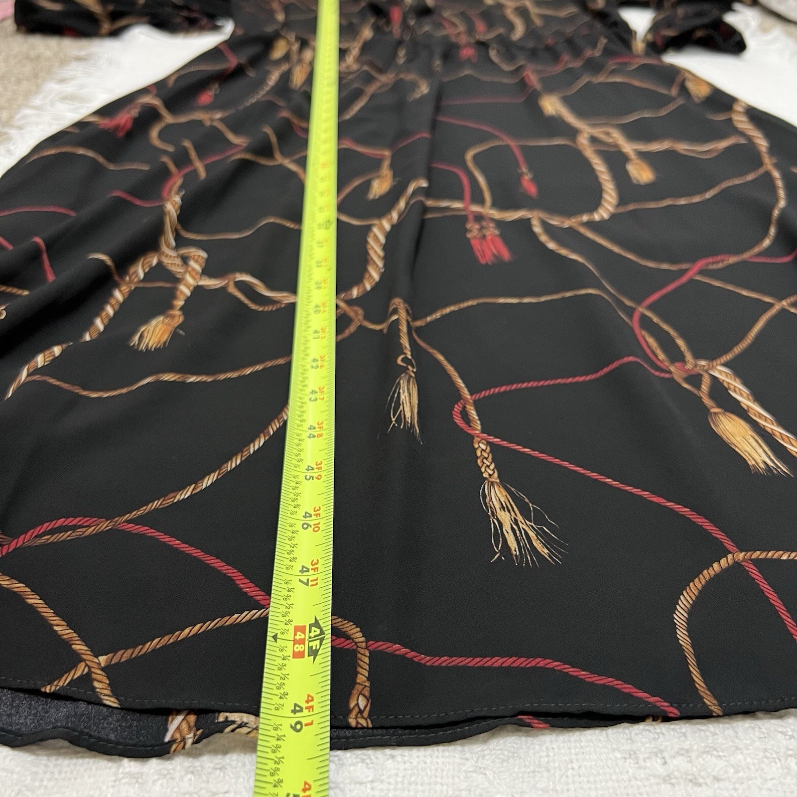 Lauren Ralph Lauren Black Tassel-Print Georgette Tie Neck Midi Dress Size 14