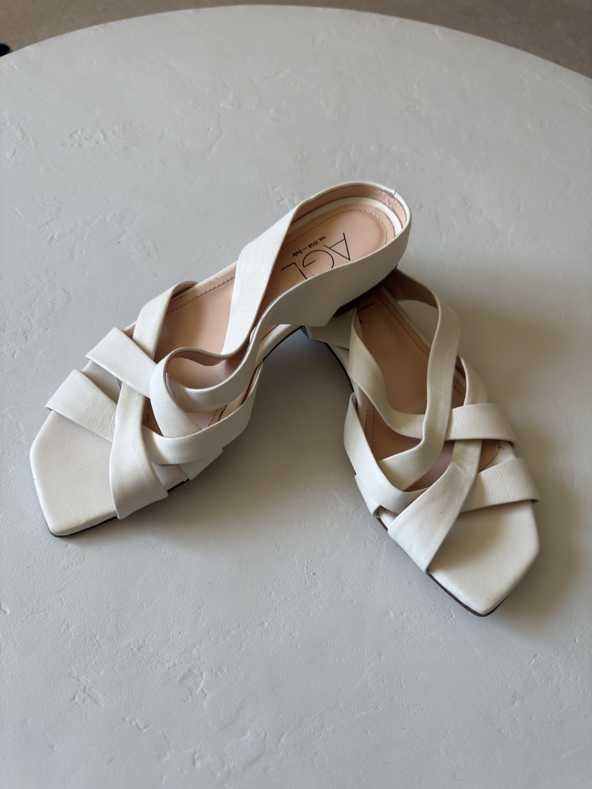 AGL Women’s Greta Leather Slide Flat Sandal Shoes EUR 38/US 8 Off White $398