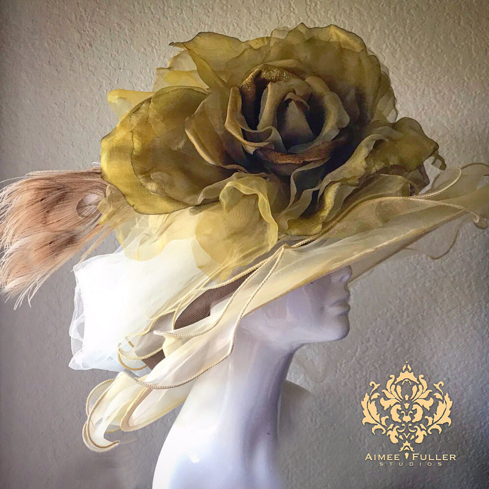 Rose Kentucky Derby Hat Cream Ivory Moss Hues Royal Ascot Del Mar Melbourne Cup