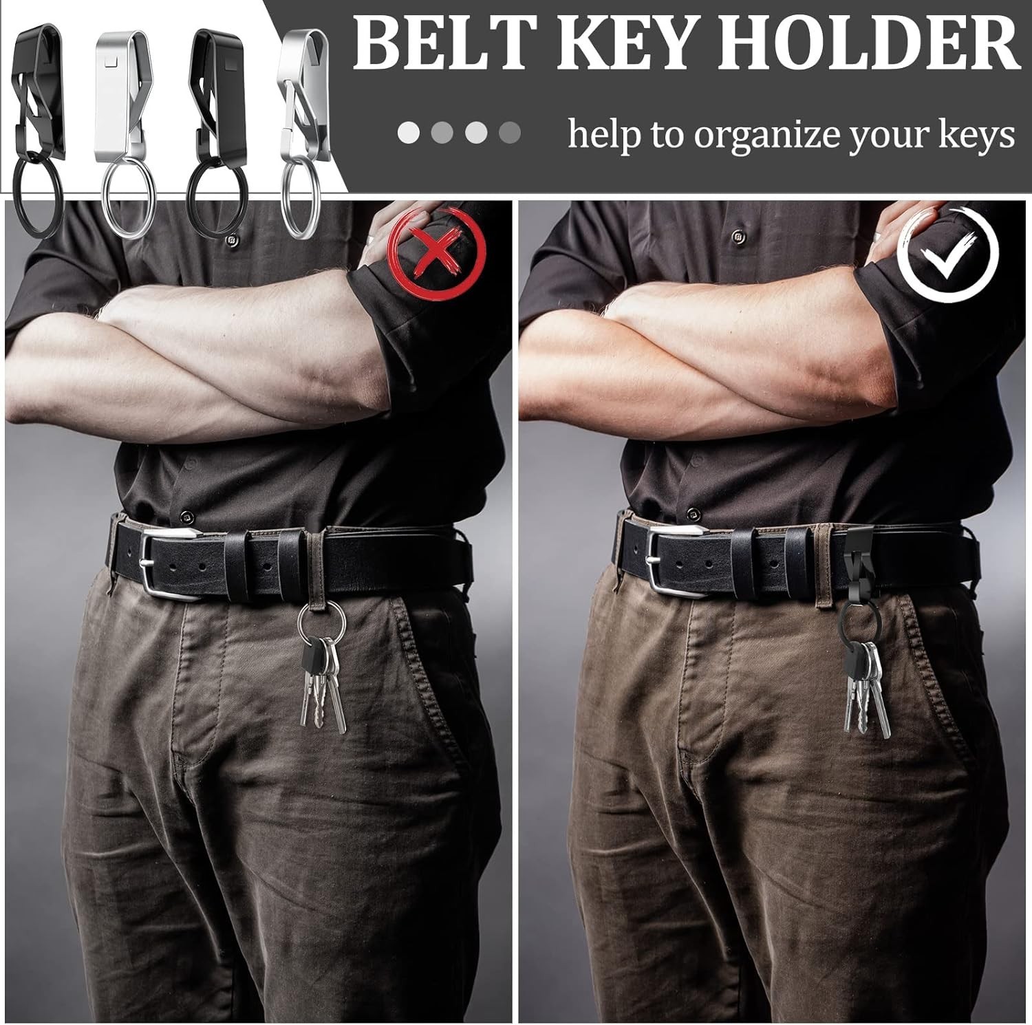 4 Pieces Belt Key Clip Key Holder Belt Security Metal Key Clip for Belt Belt