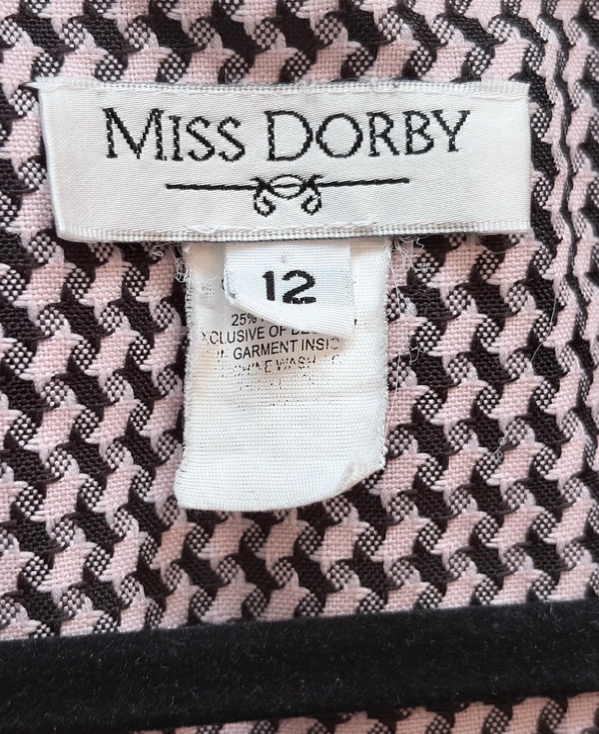 Miss Dorby Women’s Vintage Black/Pink Houndstooth Short Jacket Collared Size 12