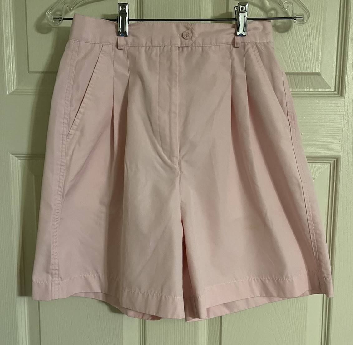 Vintage La Mode Bermuda Shorts Womens Sz 10 Pink Pleated Front Poly Cotton Baggy