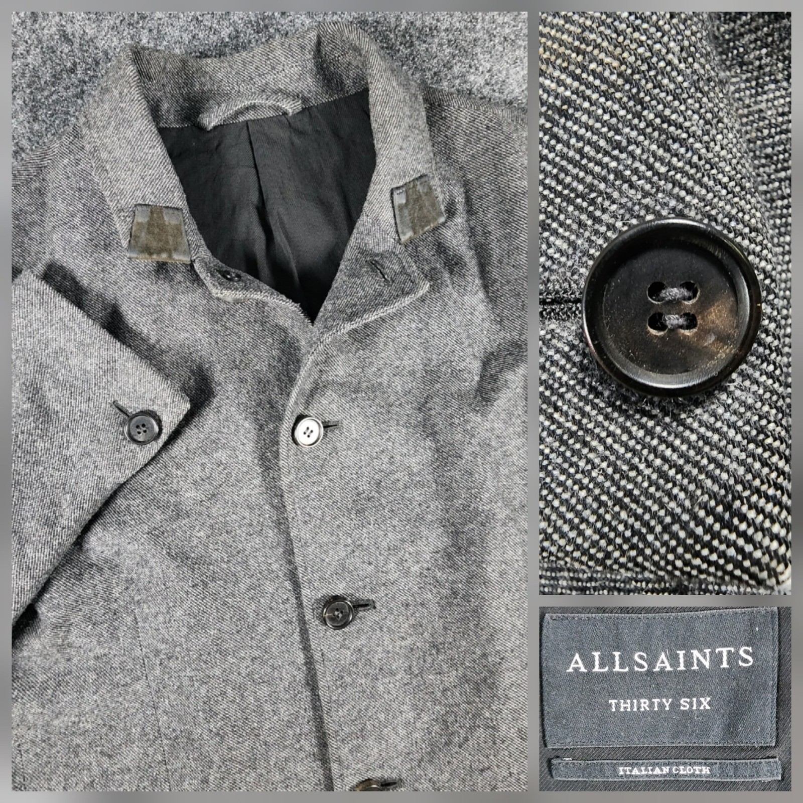 AllSaints Crane Blazer Mens 36 Grey Wool Blend Italian Cloth Jacket MM001K S