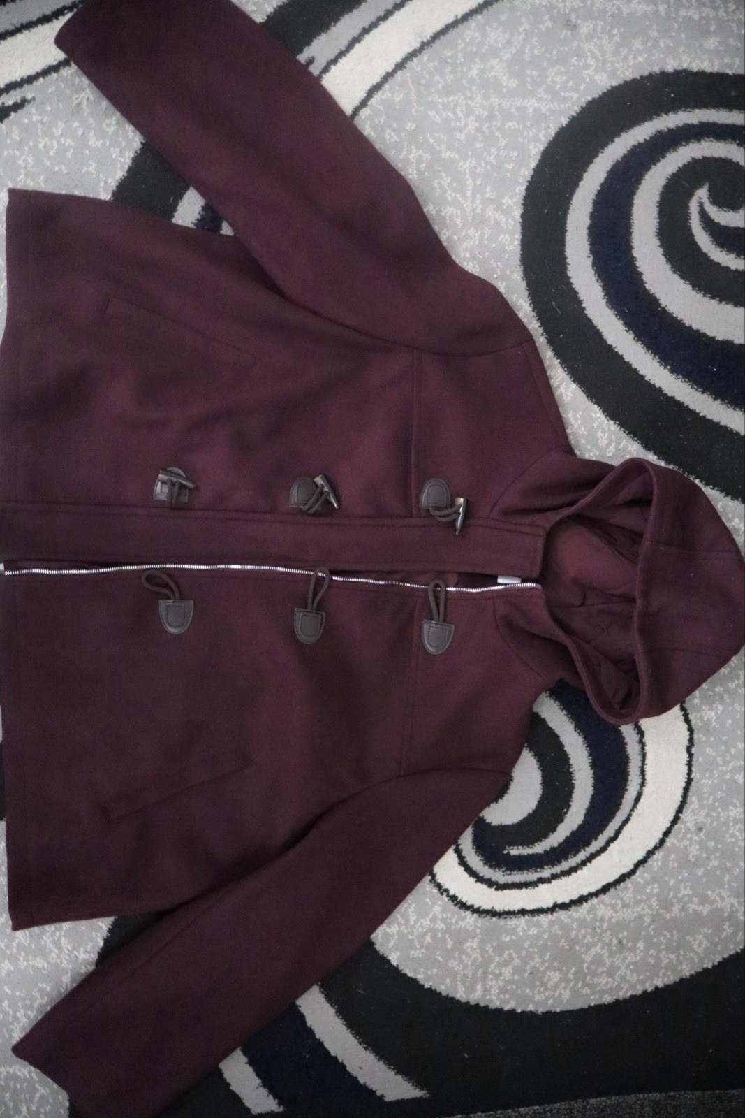 Time And Tru Women’s Maternity 3X Burgundy Hooded Toggle Short Duffle Coat