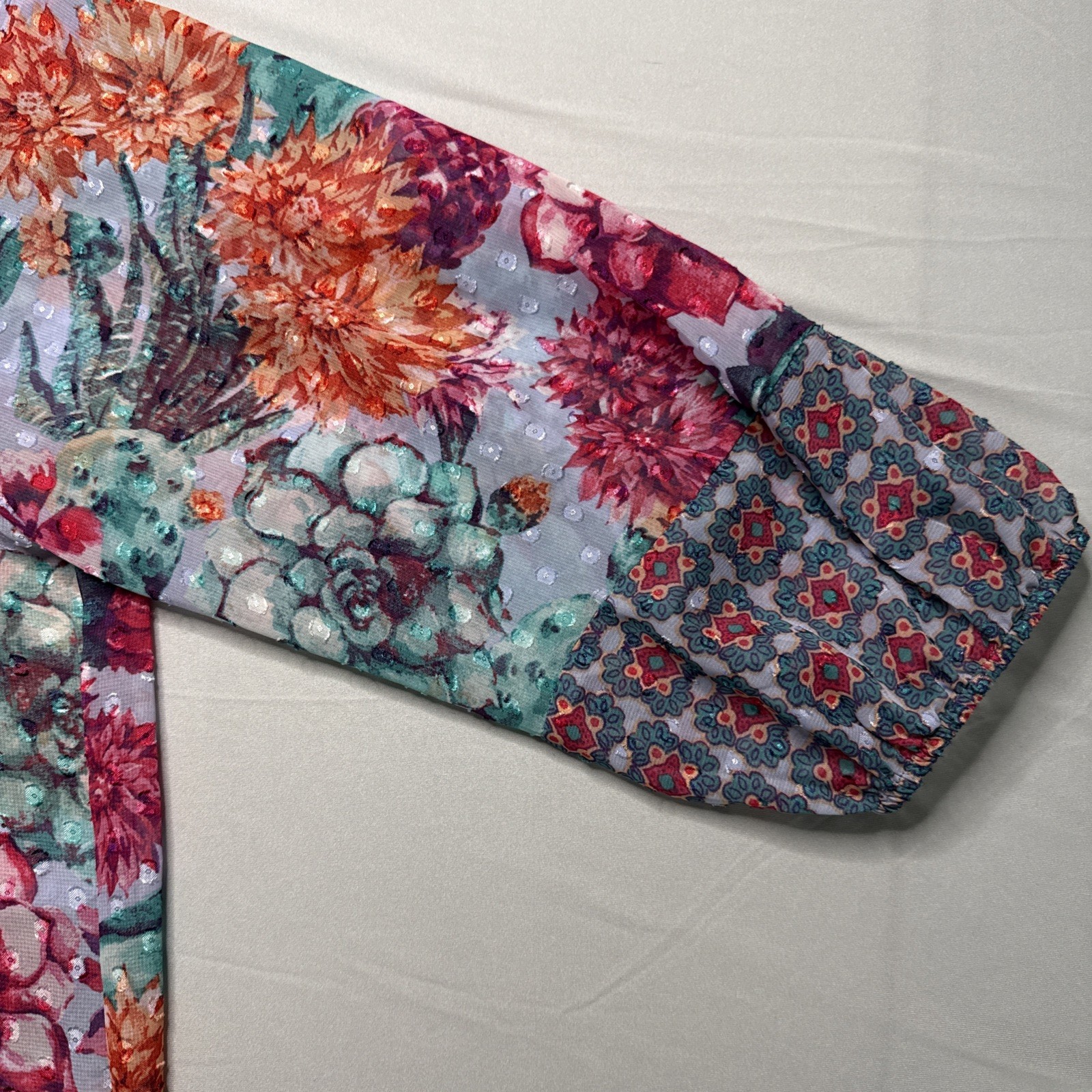 Fig & Flower Multi Color Floral Boho Festival Balloon Sleeve Blouse Colorful S