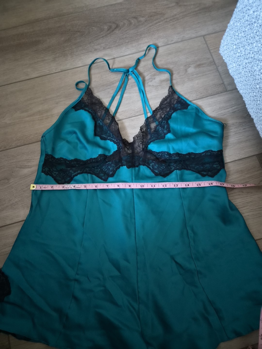 Ann Summers Teal Blue/Green Satin & Black Lace Playsuit Size Medium 12-14