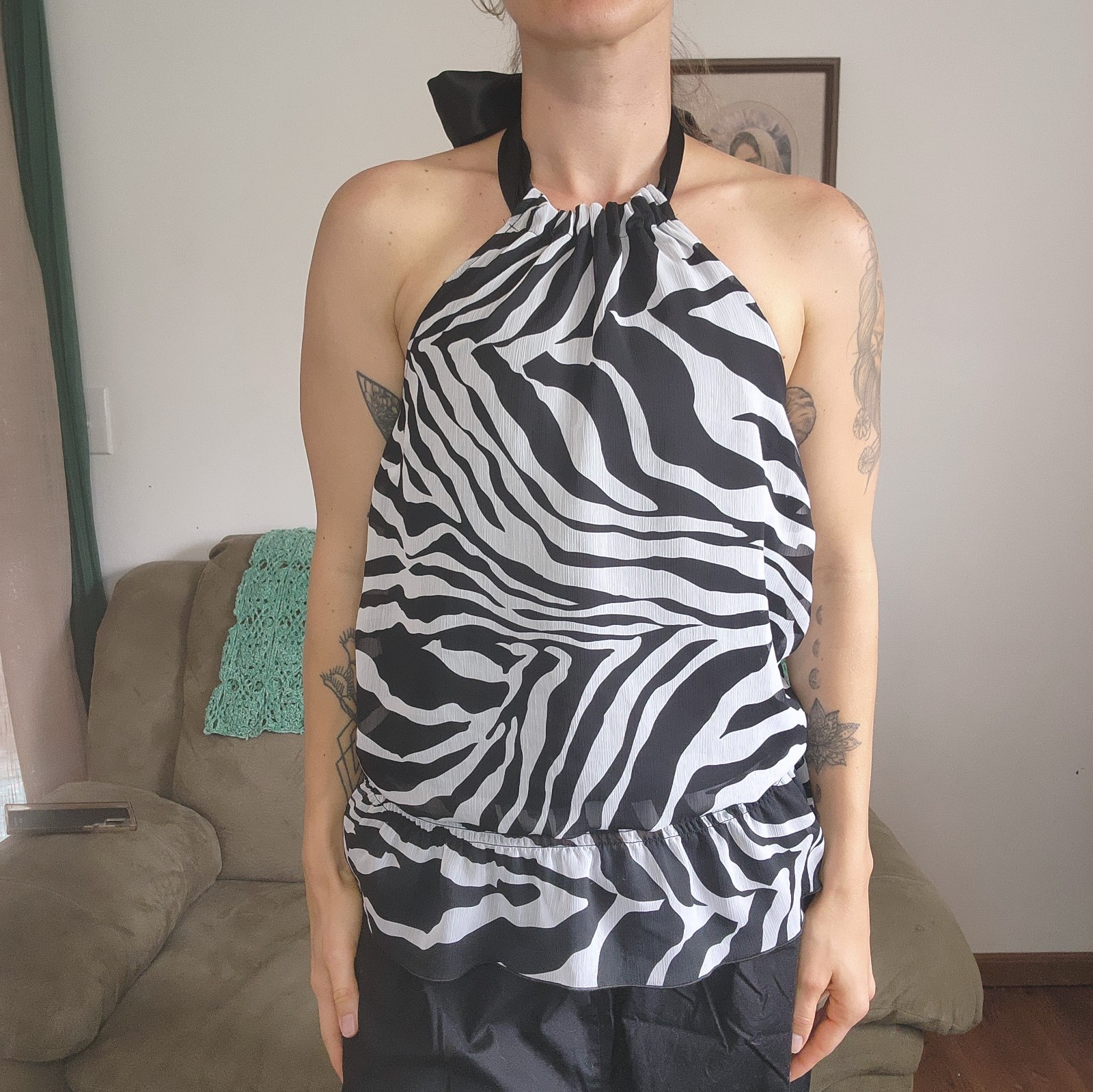 B Wear Y2k Zebra Print Halter Top Size Medium NWT