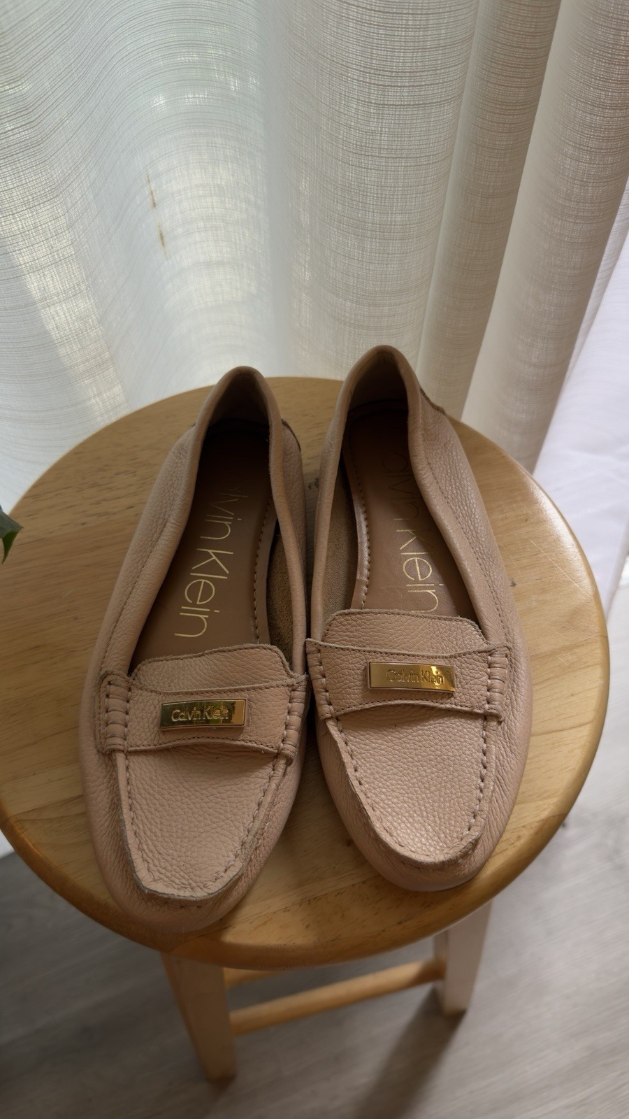 New Calvin Klein Leta Pebbled Blush Pink Leather Moccasin Loafers Size 8.5