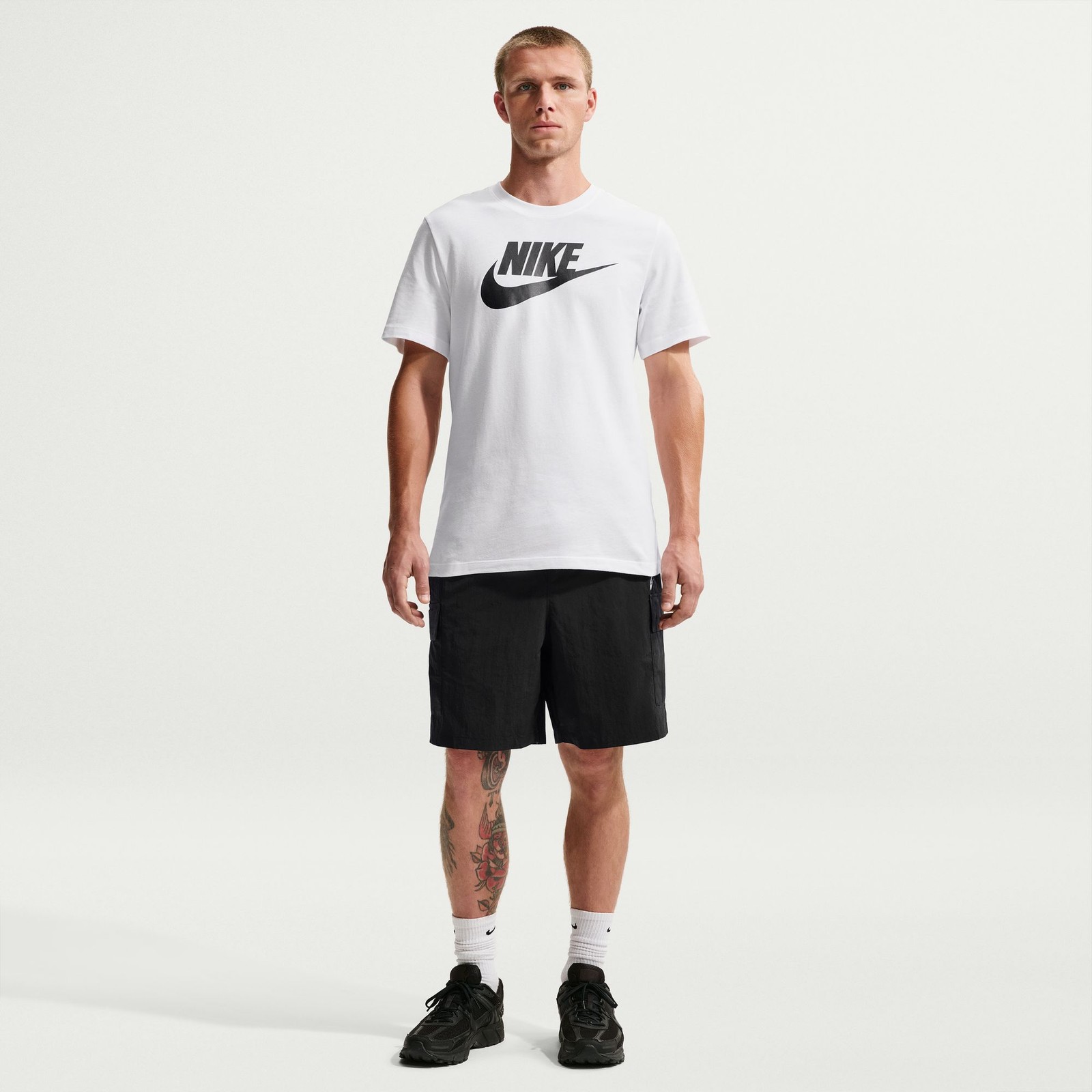 MENS NIKE SPORTSWEAR T-SHIRT AR5004-101 WHITE/BLACK CREW NECK COTTON NEW-SIZE L