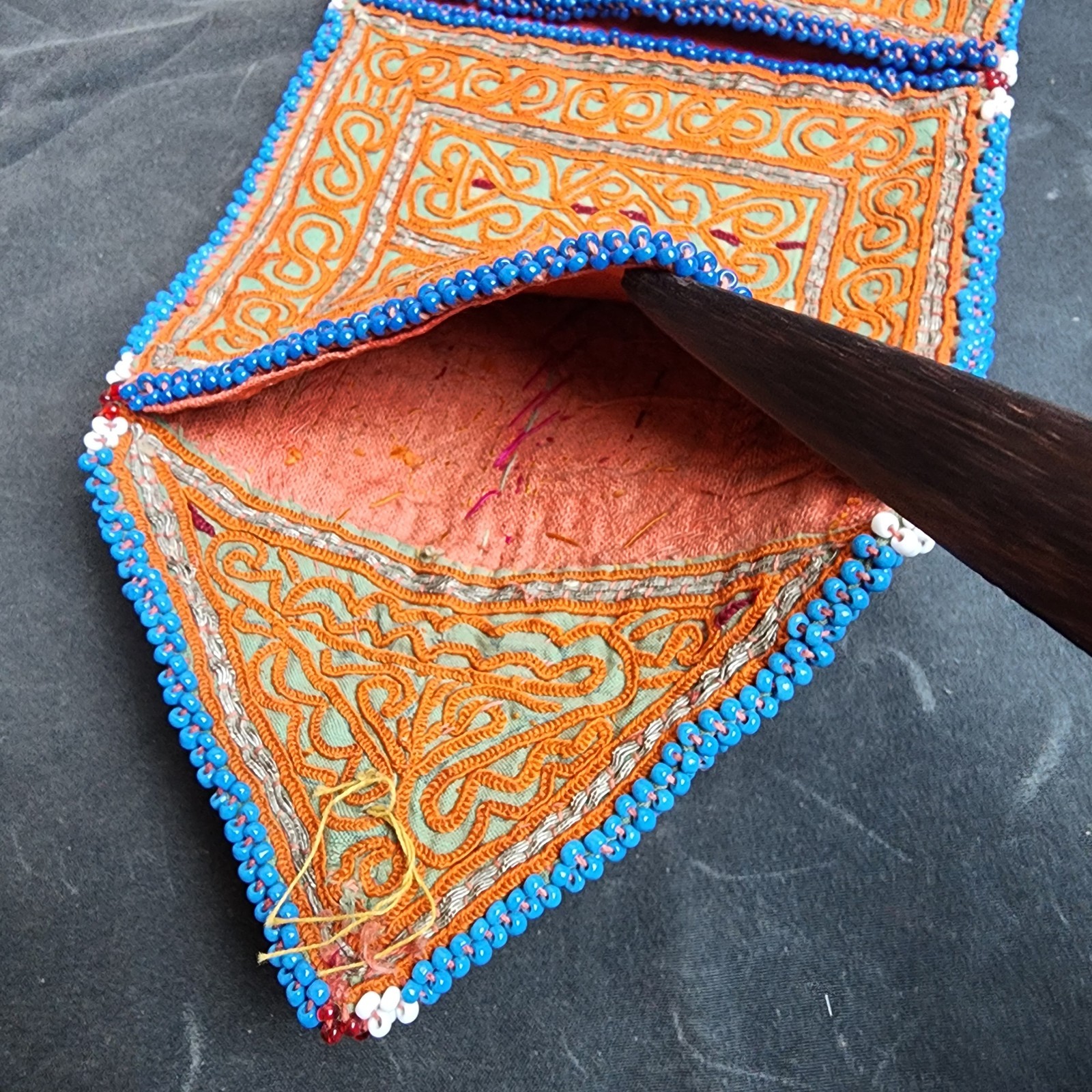 Kuchi Afghan Pouch Wallet Handmade Beaded Orange-Yellow Embroidered
