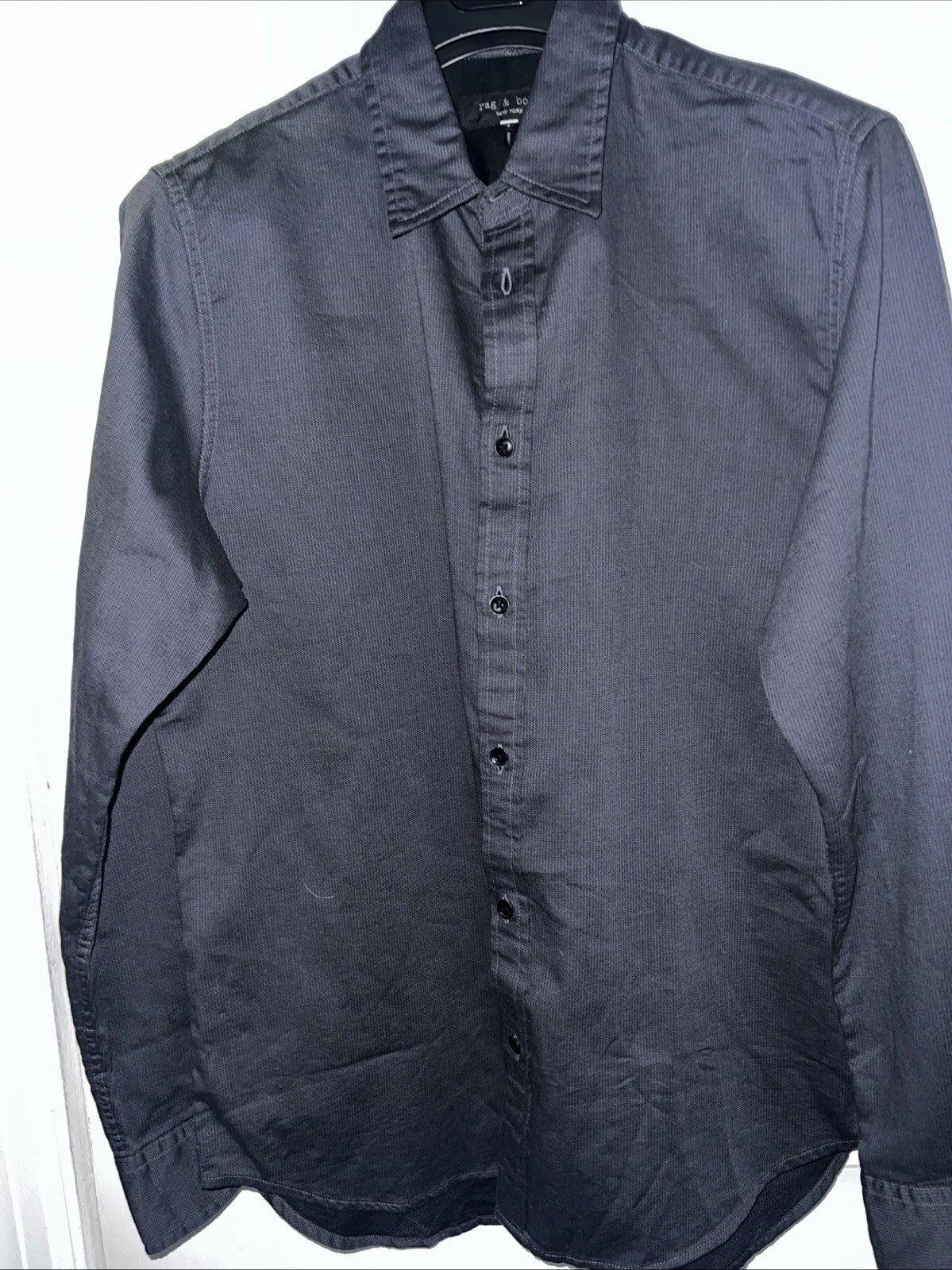 $200 NWT Rag & Bone Tomlin Stretch Dobby Button-Up Shirt in Dark Shadow LARGE
