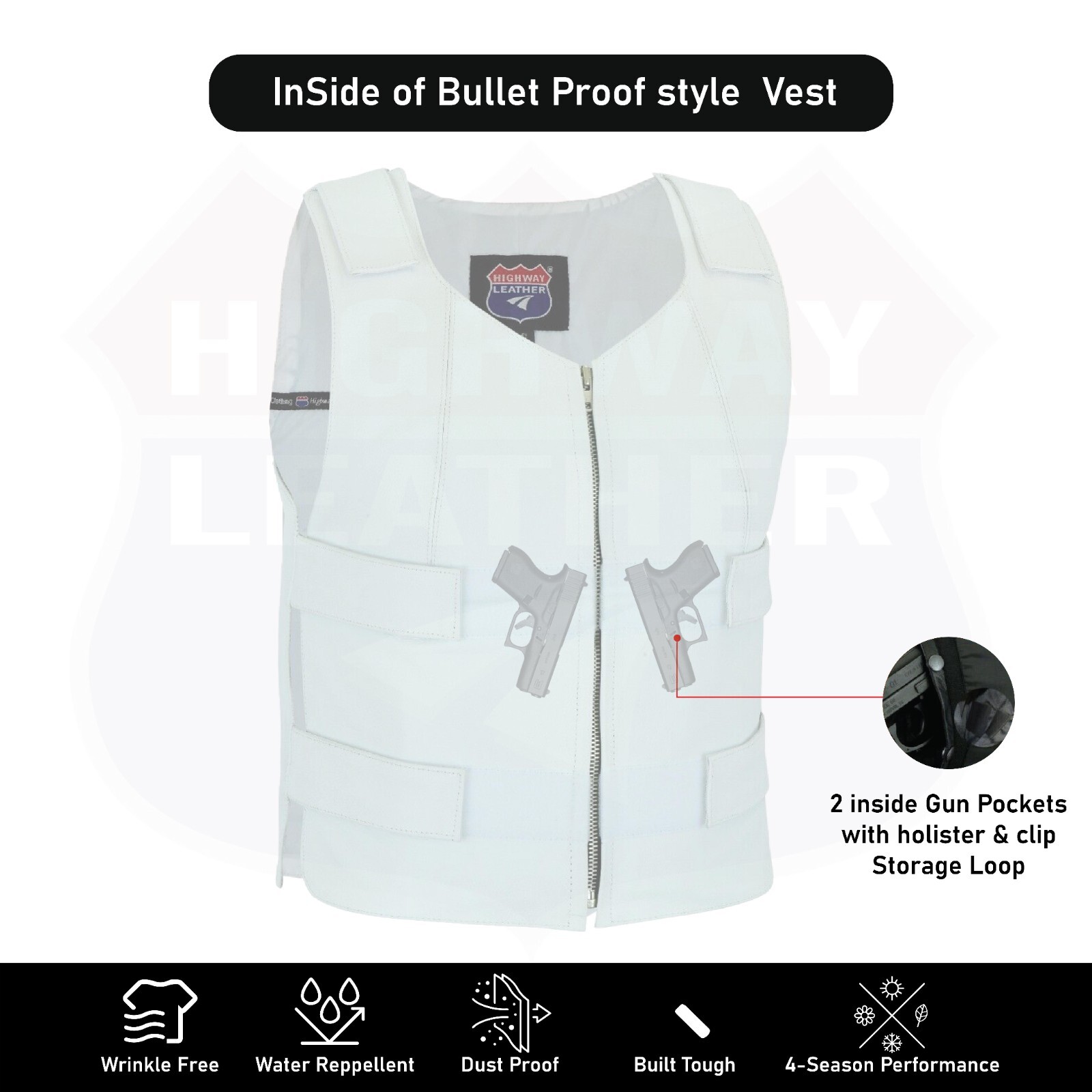 White Women Bullet Proof style Leather Motorcycle Vest for bikers Club Tactical