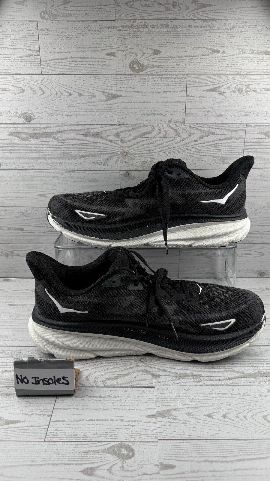 Hoka One Clifton 9 Mens Size 11.5D Black White Running Walking Shoes #329