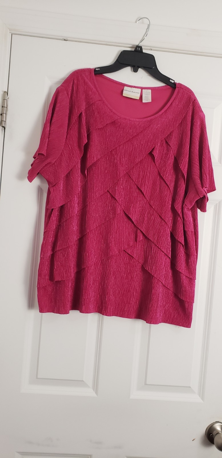 Brand: Alfred DunnerStyle: Layered, pleated, textured ruffle frontColor:…