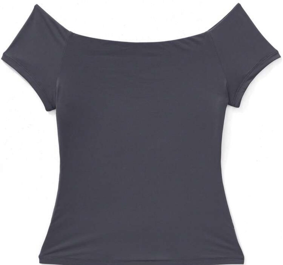 Buttery Soft Off Shoulder Shirt – Short Sleeve Dark Grey / XS