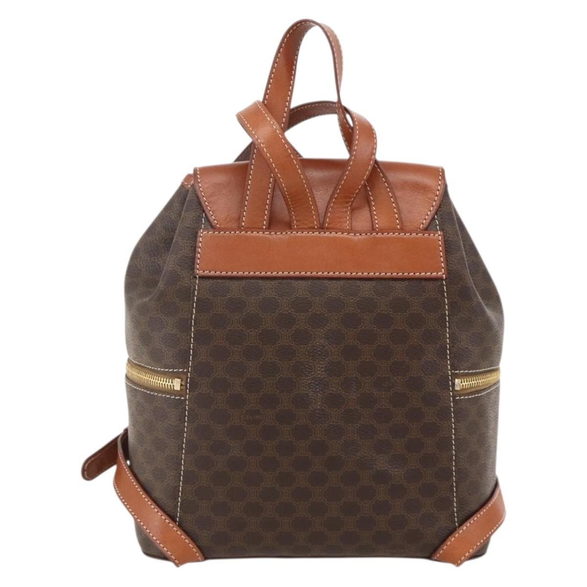 CELINE Macadam Canvas Backpack PVC Leather Brown Gold Auth YKZ829A