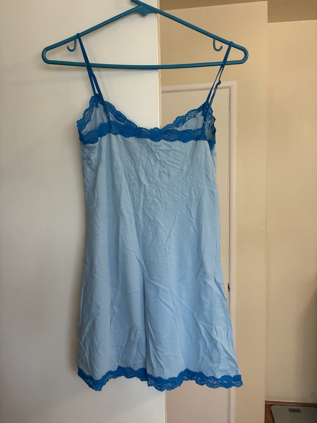VS PINK Blue Y2K Slip Dress Adjustable Straps Lace Trim XS/S