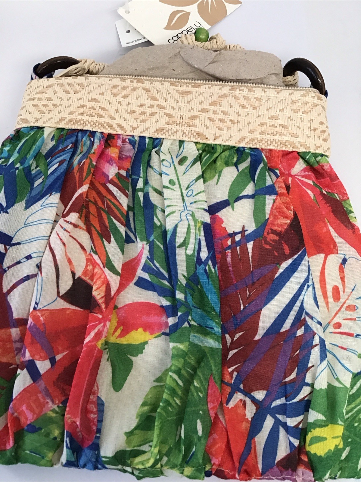 Cappelli Straworld Small Boho Zippered Beaded Fabric & Straw Crossbody Purse NWT