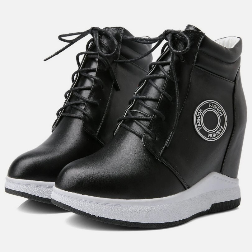 Big Size 41 42 43 44 45 46 Women Leather Hidden Wedge Boots Fashion Sneaker Punk