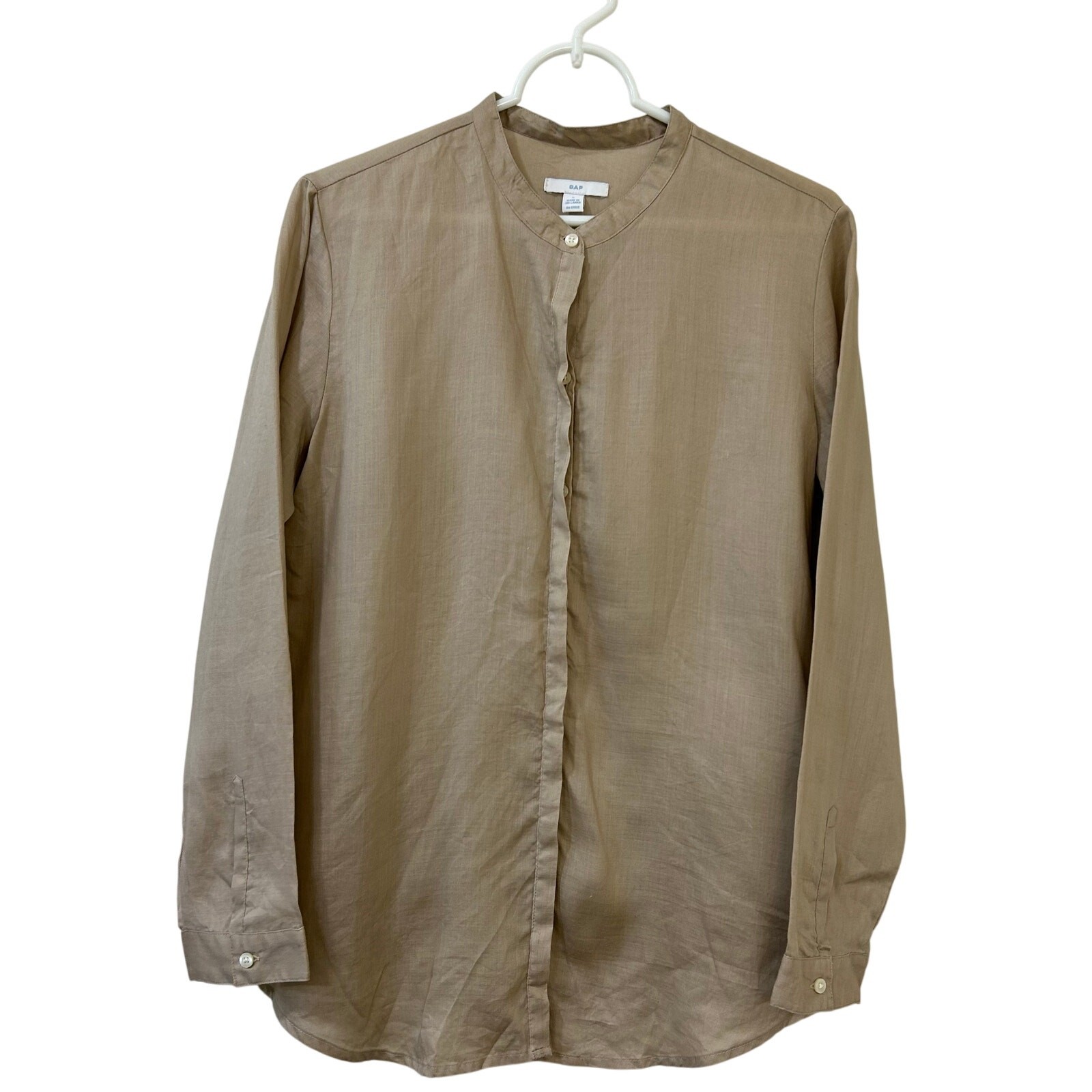 Gap Vintage Womens Size Large 100% Ramie Collarless Button Down Shirt Lagenlook