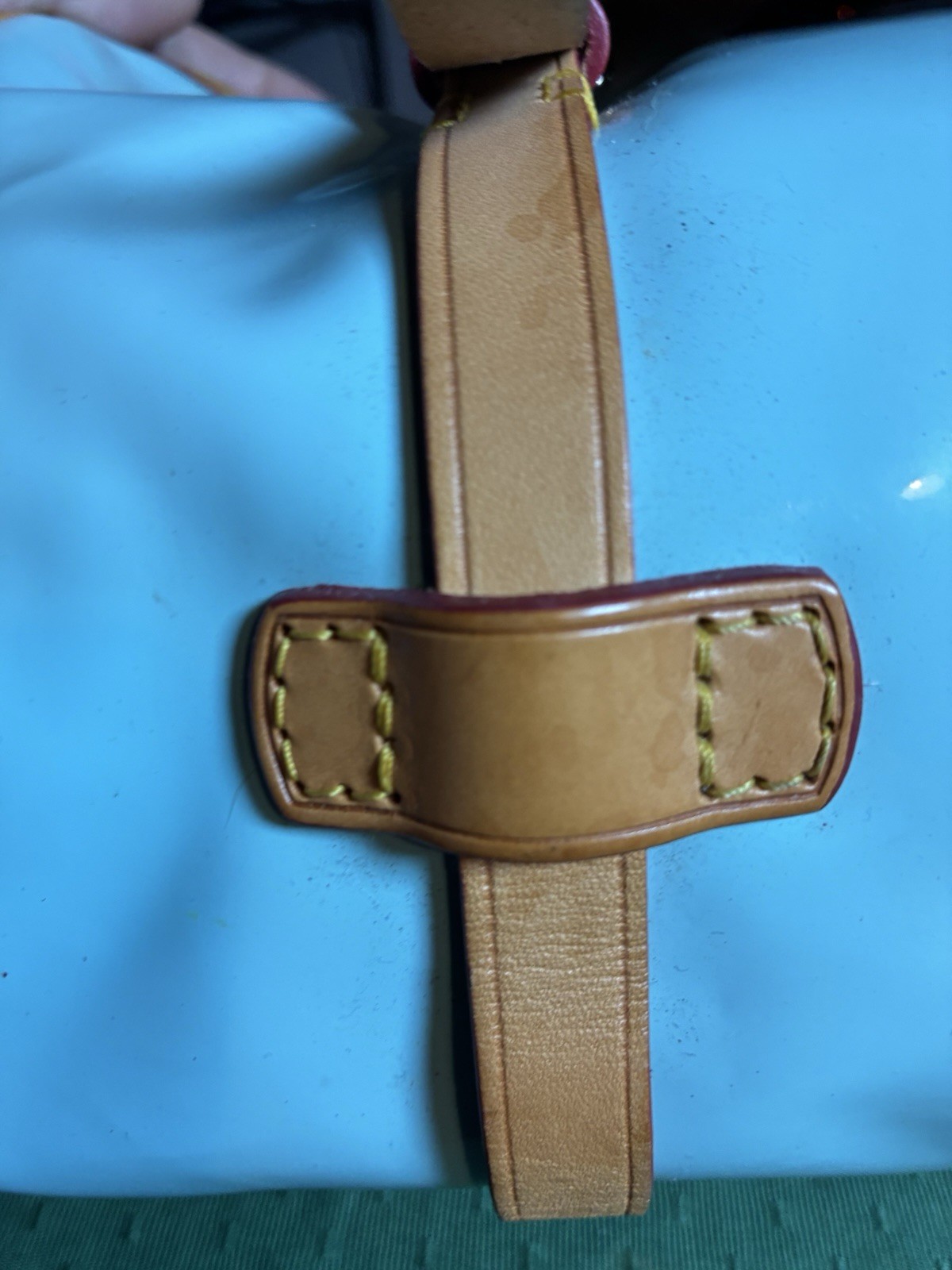 Dooney & Bourke Y2K Light Blue Patent Leather Satchel Bag Red Trim Crossbody