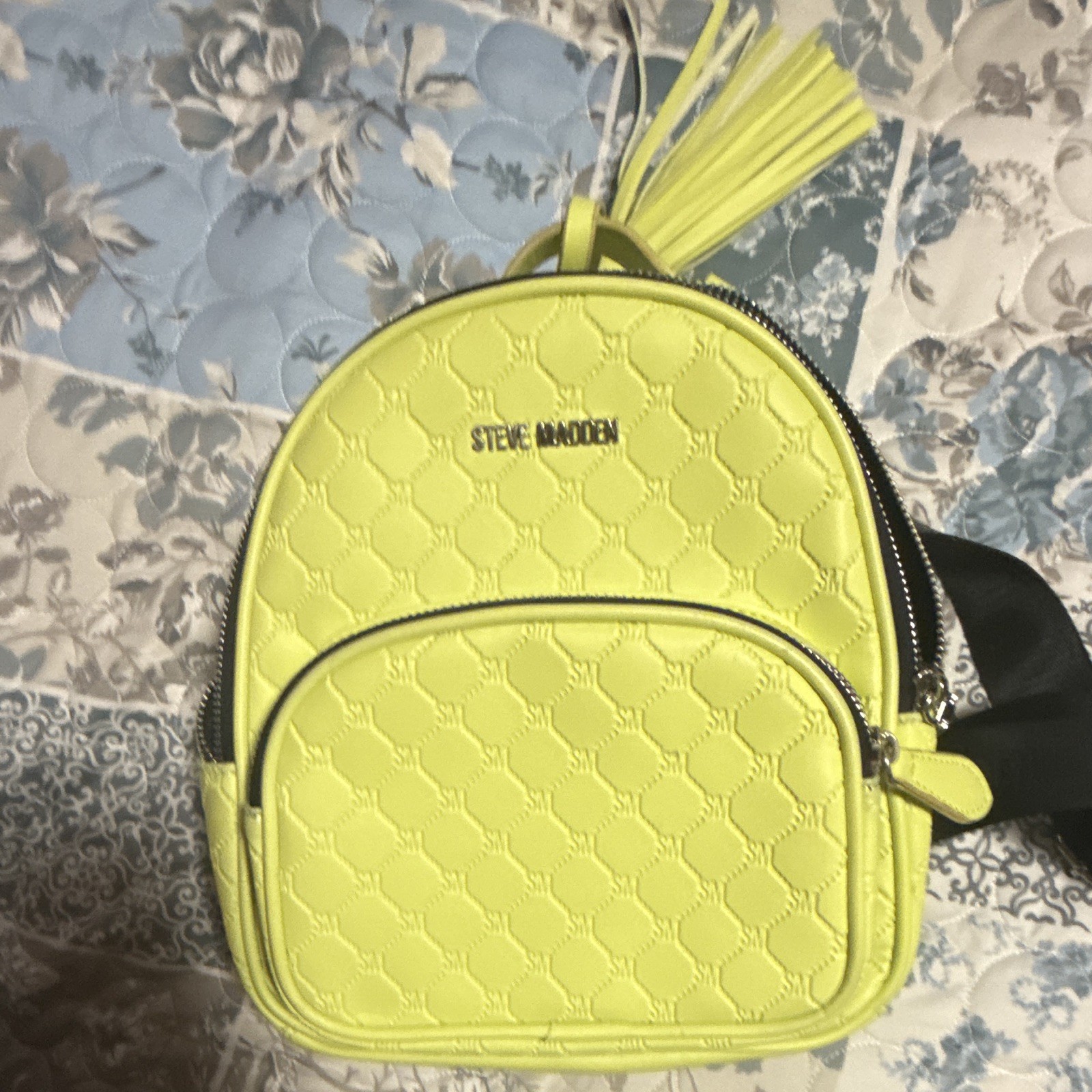 Steve Madden Green Mini Logo Backpack Tassel Bag Charm Zip Adjustable Straps