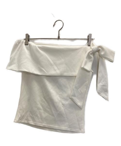 HER LIP TO Women’s White Asymmetric Ribbon Top S Polyester Rayon Blend