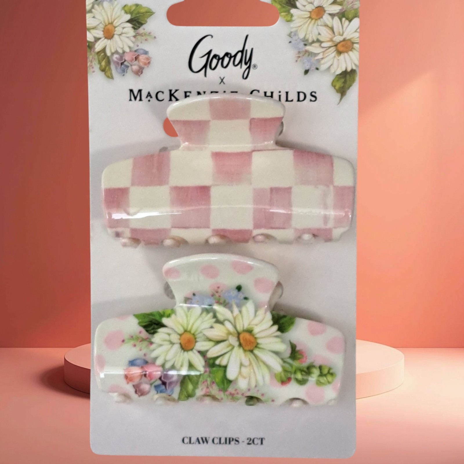 MacKenzie Childs x Goody Target Pink Rosy Check Medium Hair Claw Clips Set