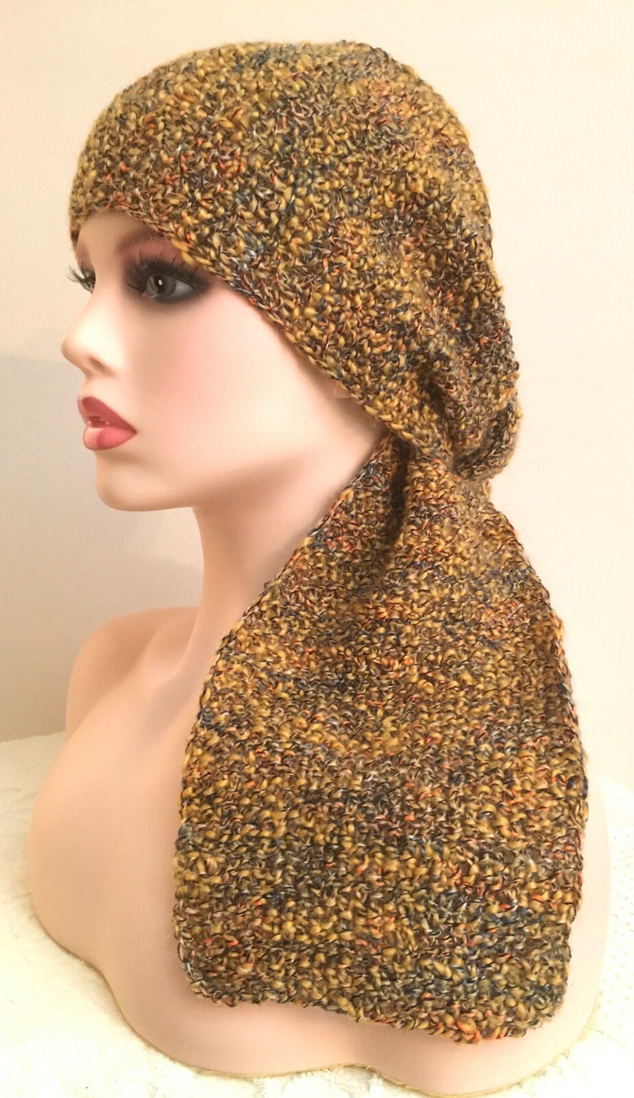 YELLOW BROWN SCARF NECK WARMER WINTER FALL NEW HAND KNITTED ENGLAND WOOL MOHAIR