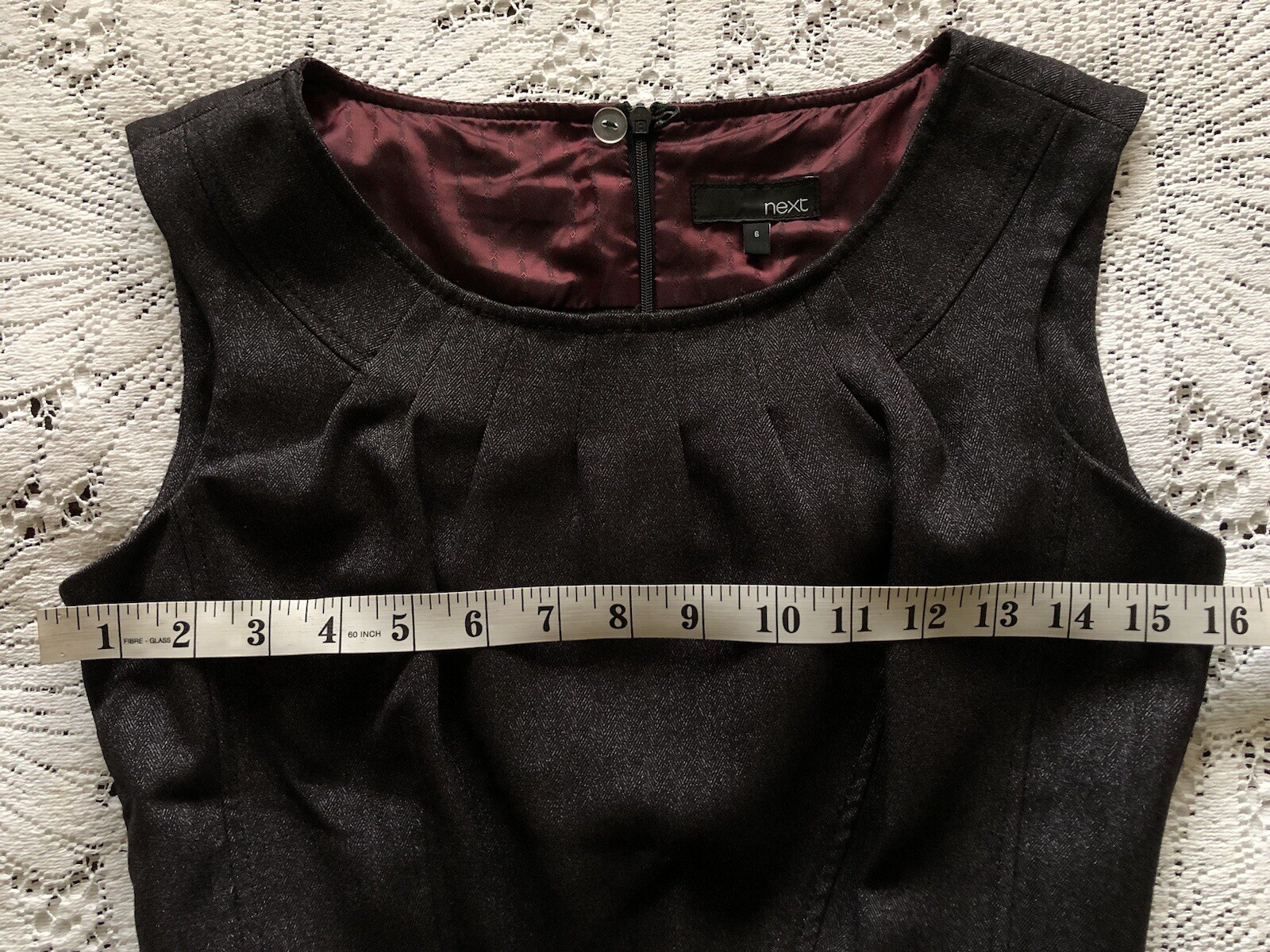 Black and grey/silver herringbone lined sleeveless tailored smart dress, 6 Next