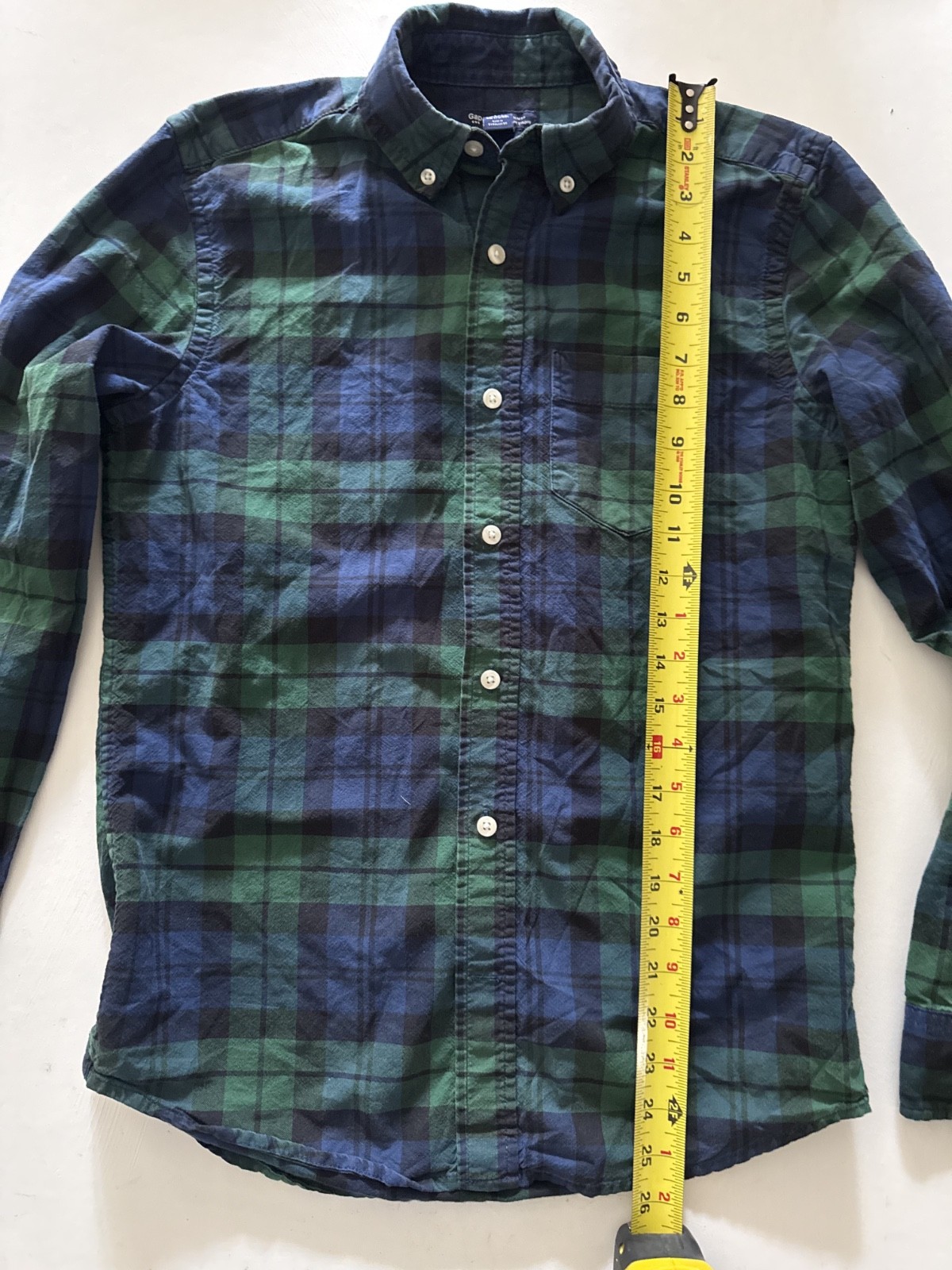 Gap Slim Fit Plaid Button Down Shirt Men’s XS Blue Green Black Watch Long Sleeve