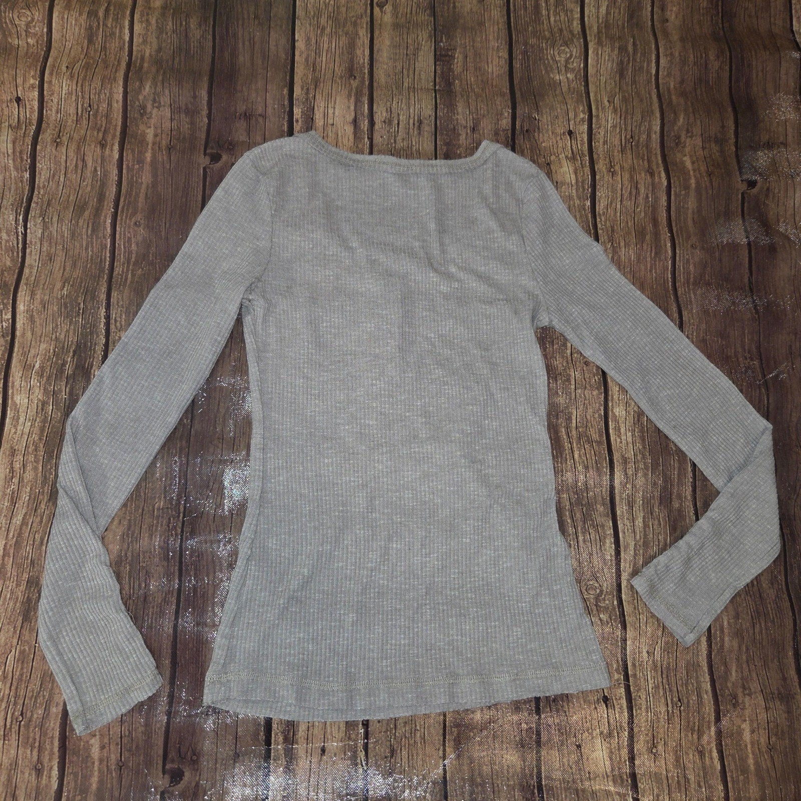 La Miel Womens Small Taupe Brown Ribbed Knit Henley Top Button Cuff Bella Swan