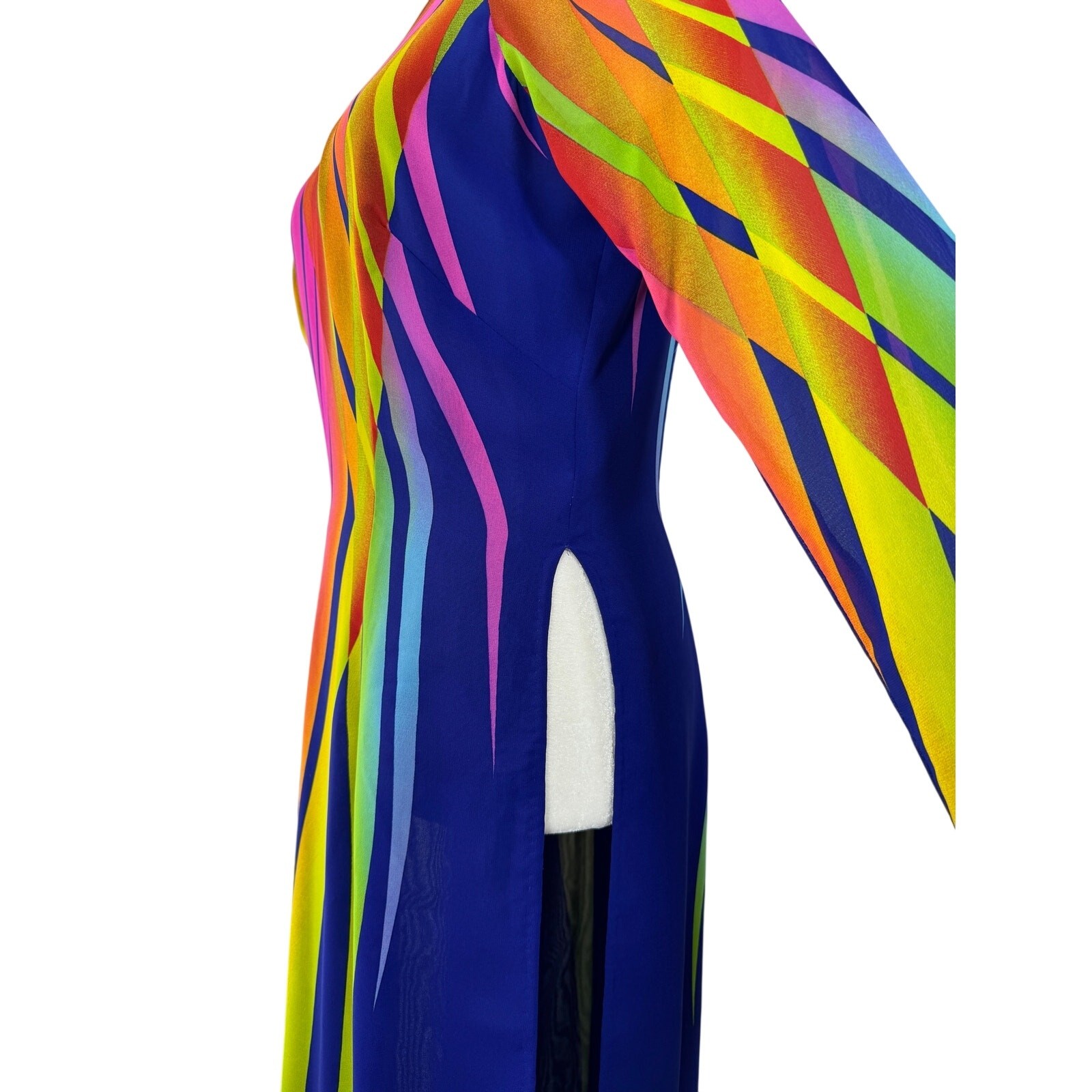 Multicolored Semi-Sheer Long Sleeve Ankle Length Tunic w/ High Side Slits