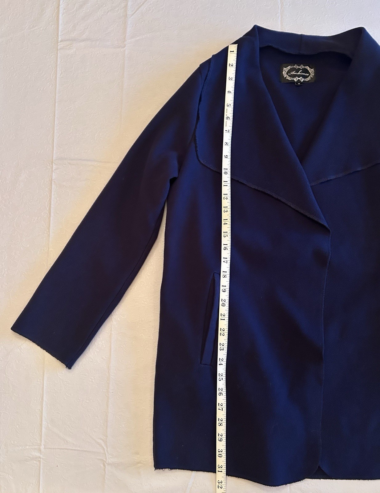 Navy Blue Felt Wrap Jacket With Sash – Ambiance