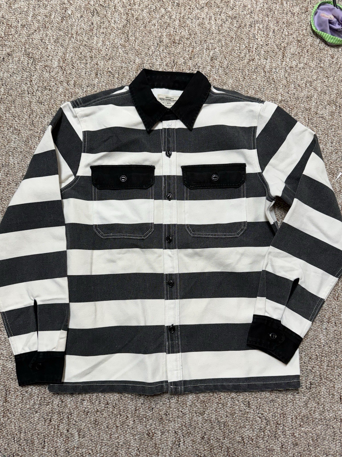 Men’s Vintage Style Biker Rider Jacket Retro Prisoner Striped Canvas Overshirt