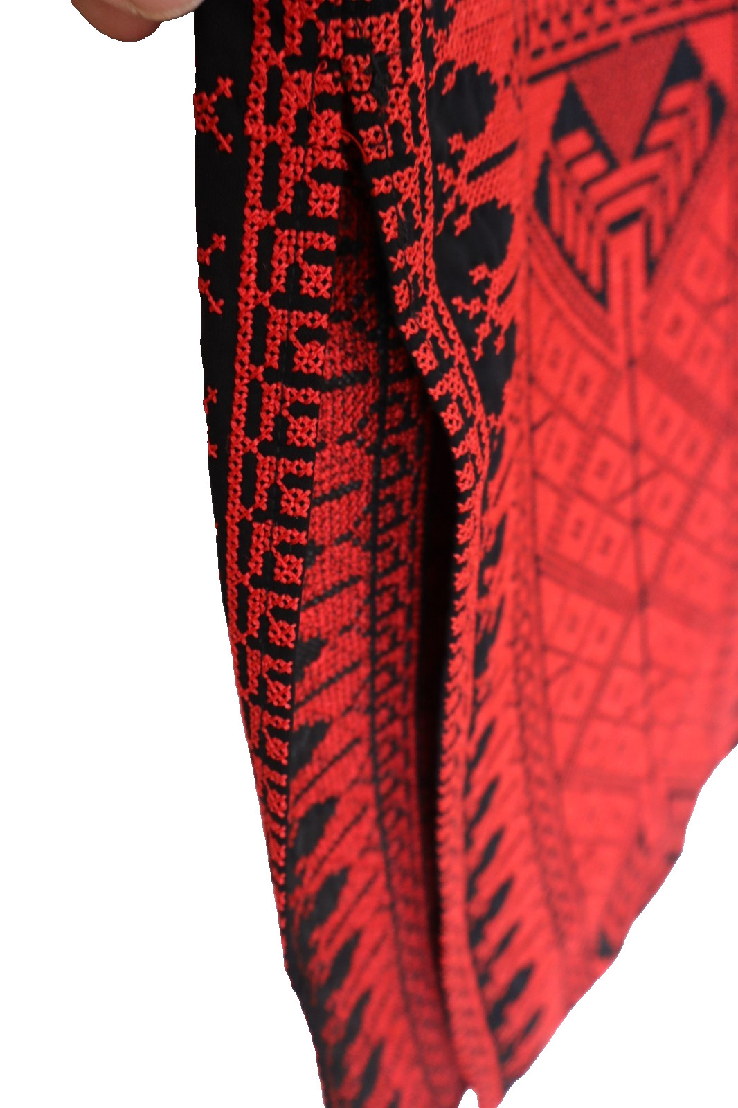 Traditional Red Tatreez Open Abaya Kimono -Embroidered Sleeveless Thobe Vest