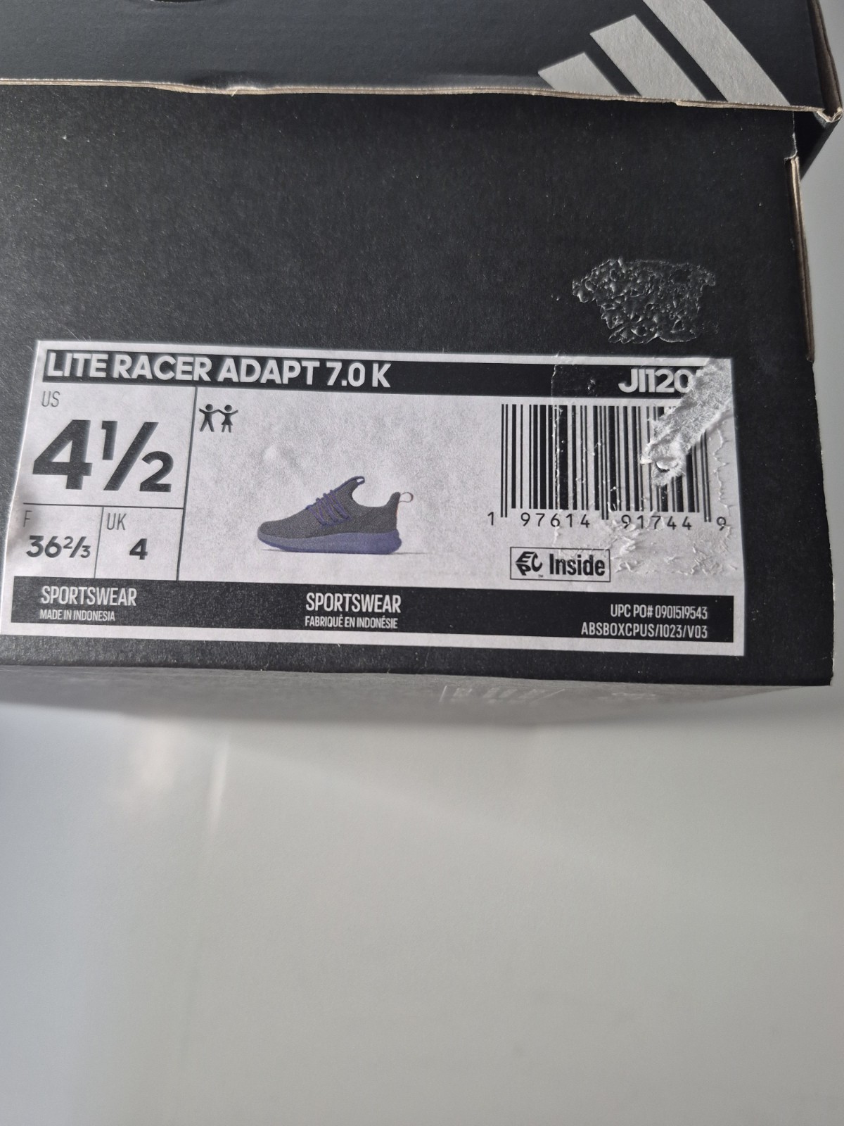 adidas Lite Racer Adapt 7.0 K Kids Slip On Mesh Sneakers US 4.5 Gray/Blue
