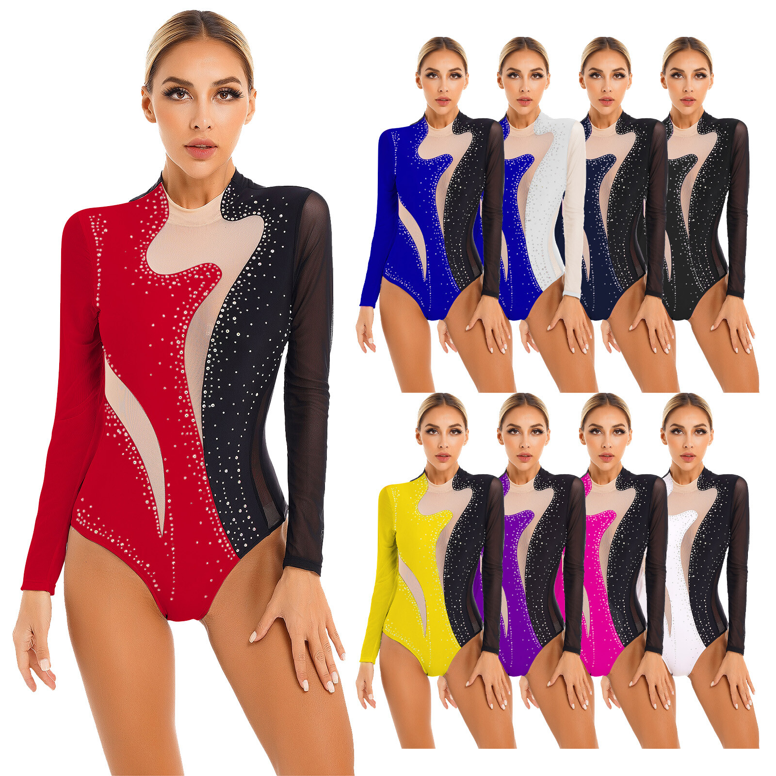US Women Ballet Dance Leotard Turtleneck Long Sleeve Gymnastic Leotards Bodysuit