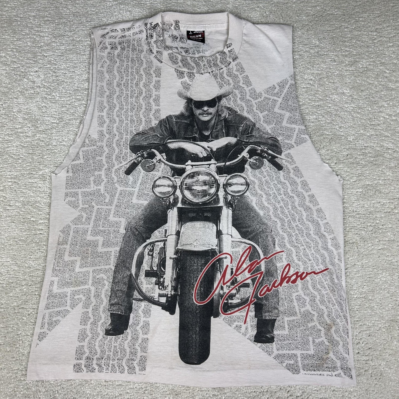 Vintage Alan Jackson Shirt Mens Large All Over Print Motorcycle Country AOP 90s