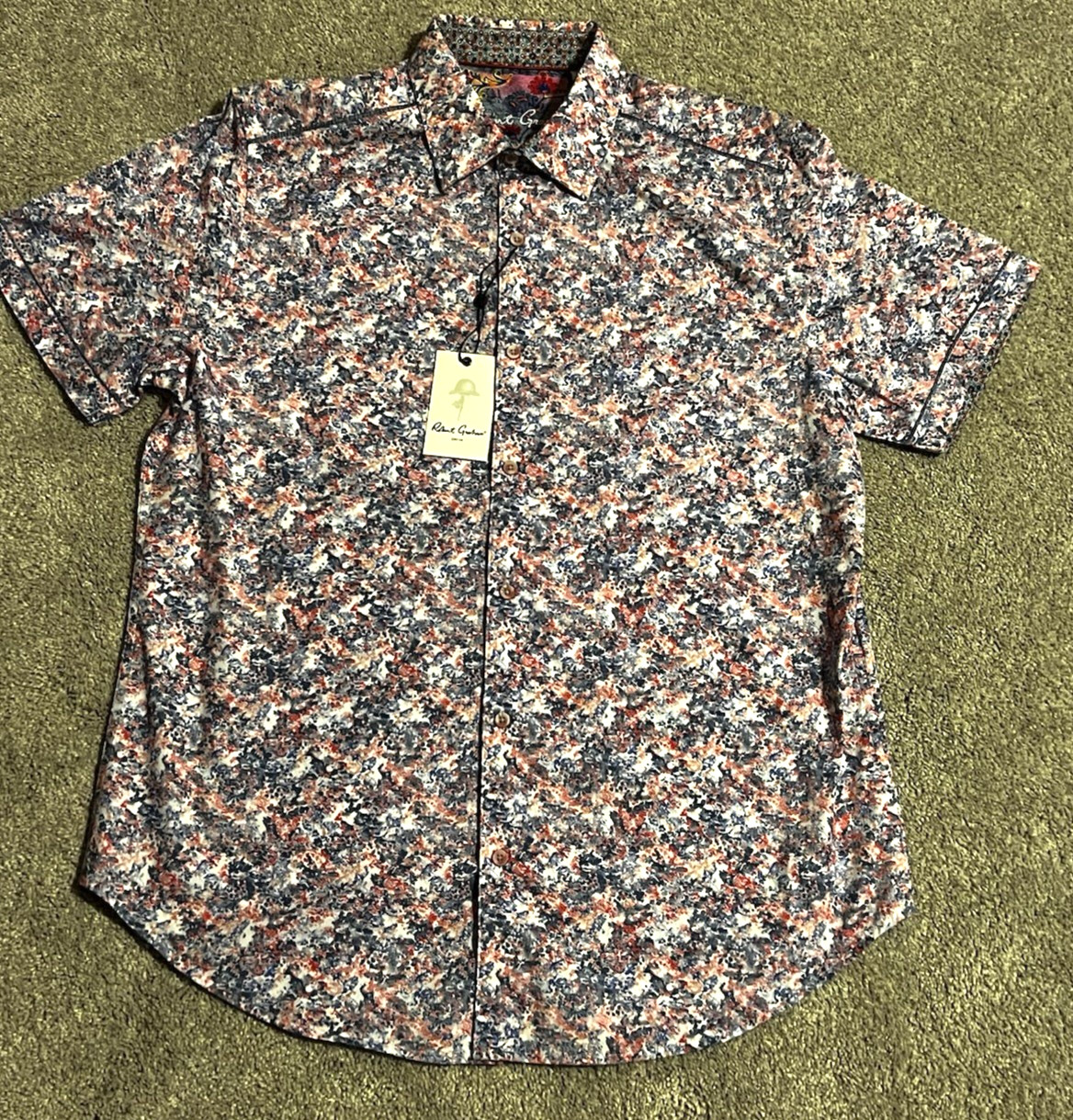 ROBERT GRAHAM Button Up Front Short Sleeve Shirt HAAS Floral Print CLASSIC Sz LG