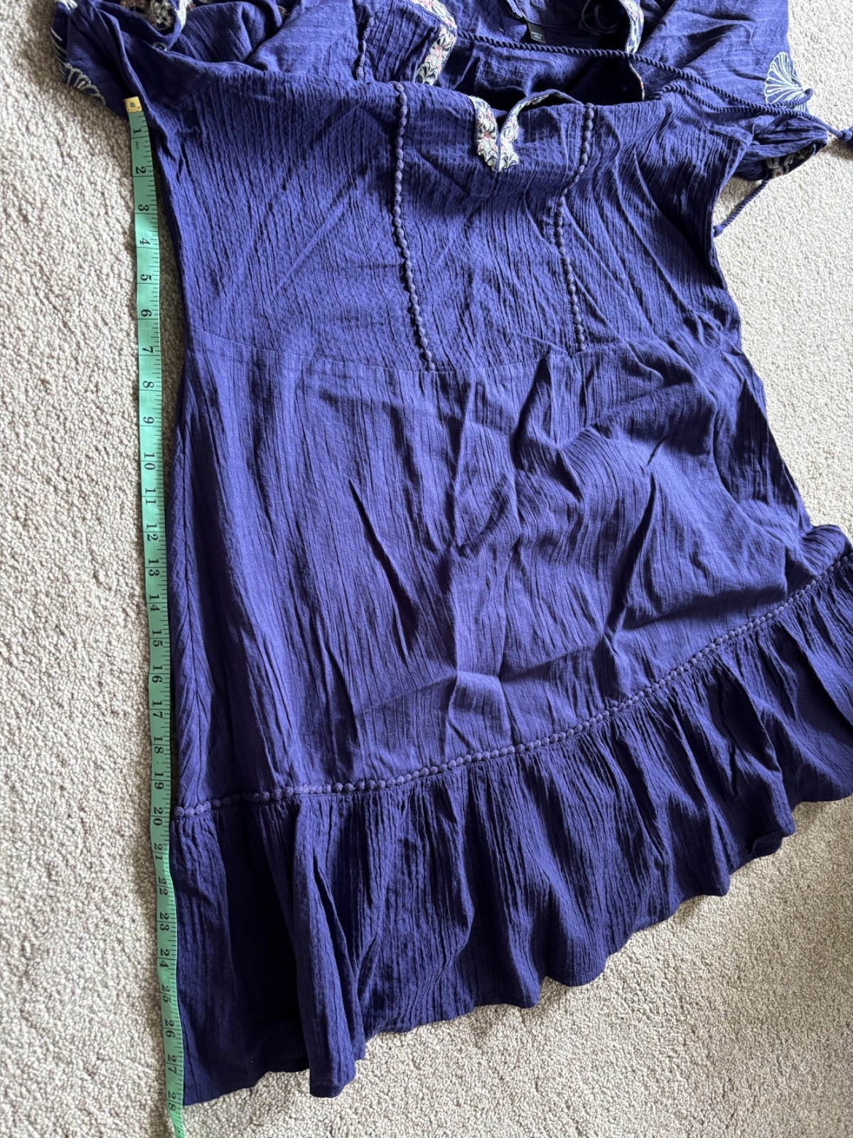Accessorize Beach Holiday Indigo Blue Short Dress Shell Embroidery L UK 16-18