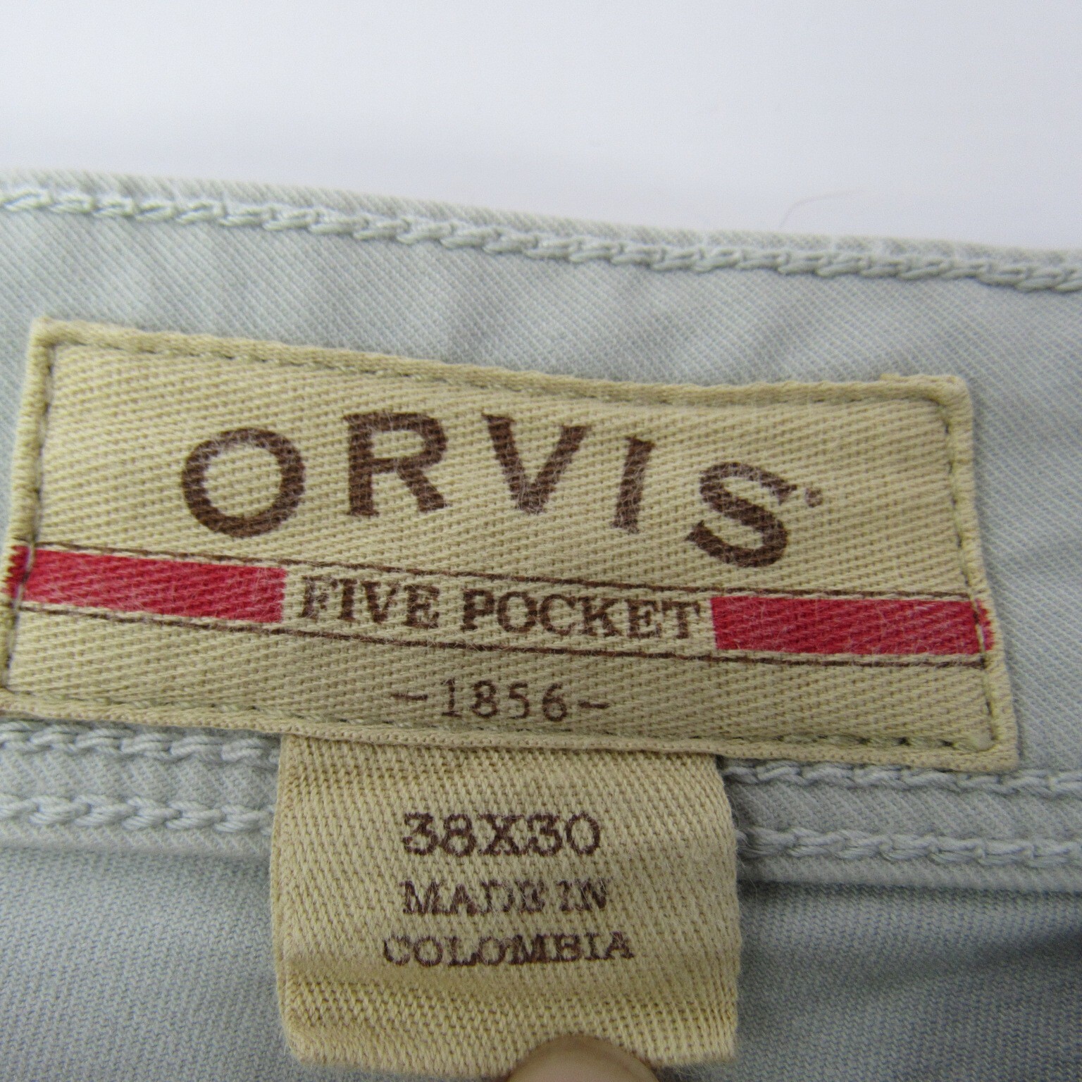 Orvis Five Pocket chino pants men’s 38×28 actual Light Gray Key Pocket
