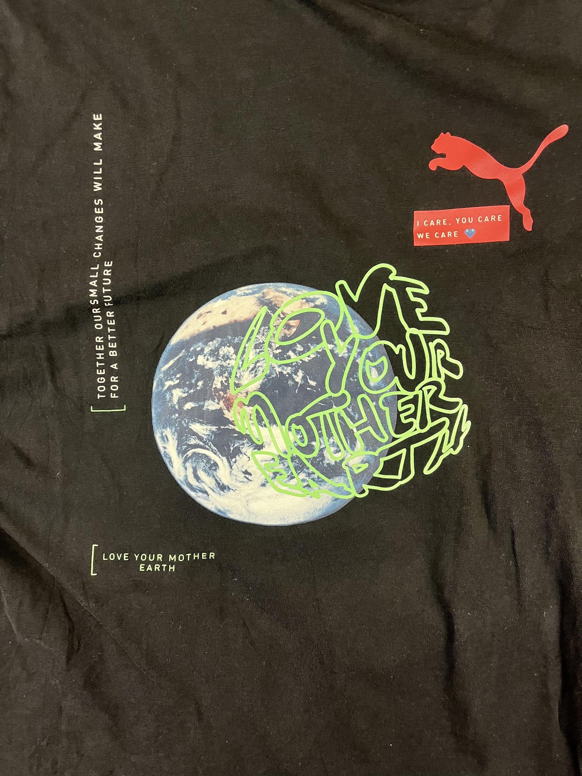 Puma Shirt Mens Medium Black Love Your Mother Earth Graphic Print Crew Neck