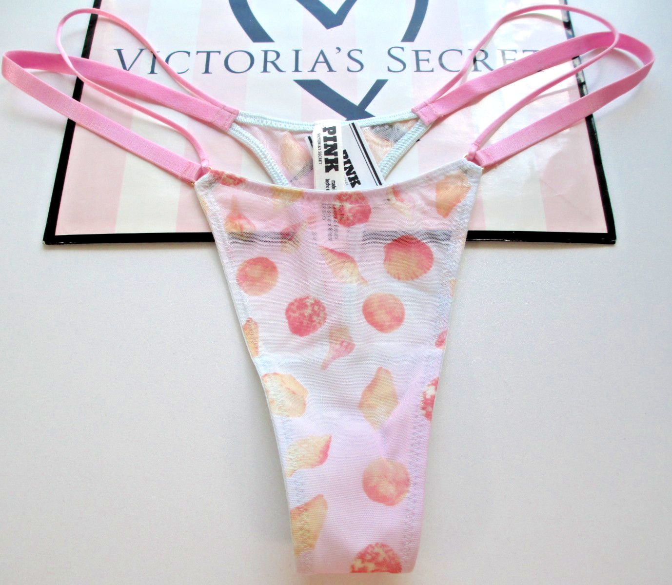 VICTORIA’S SECRET PINK Micro Thong Panty S M L XL Pink NWT Strappy VS Seashells