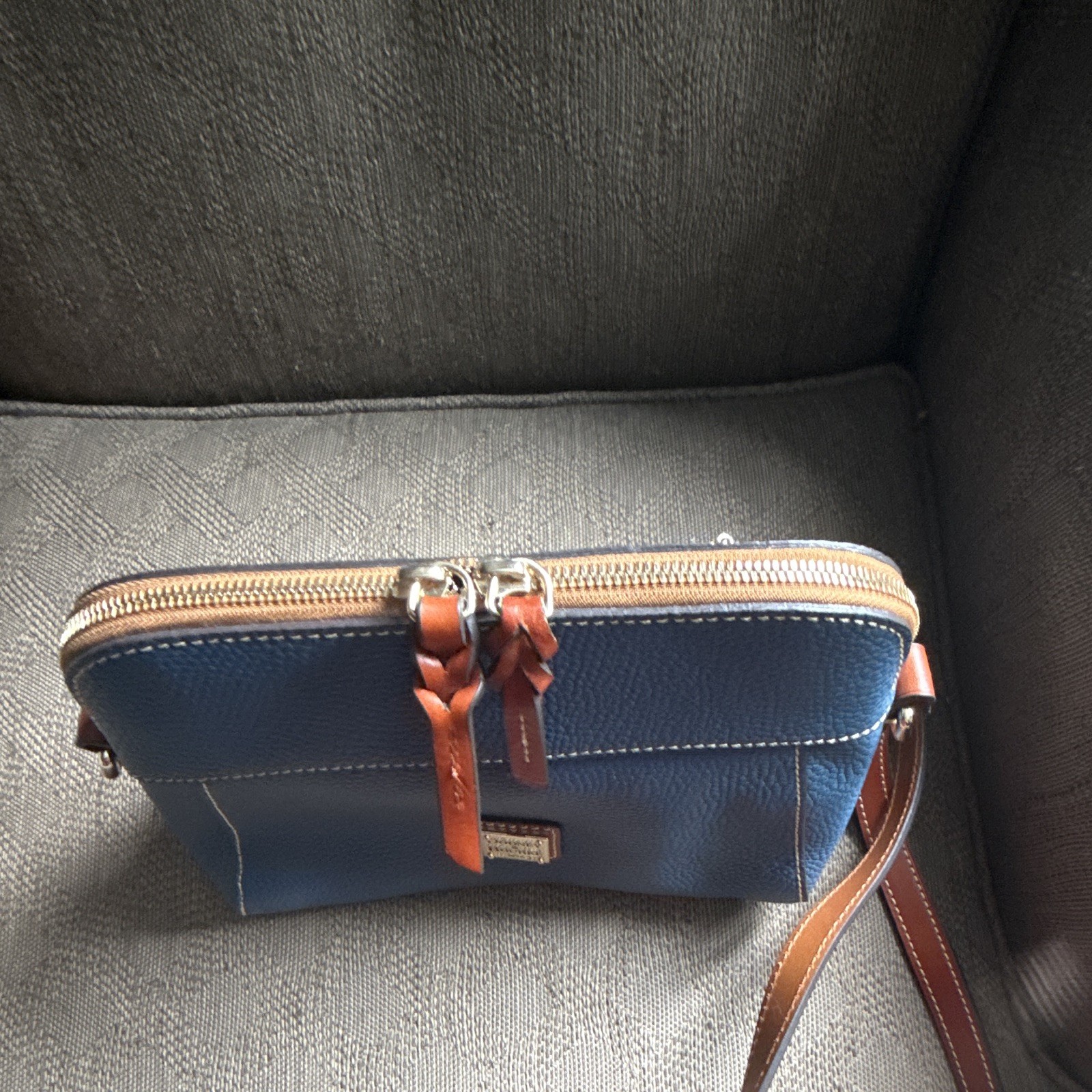 Dooney & Bourke Cameron Crossbody Pebbled Blue/Brown Zip, Dust Bag