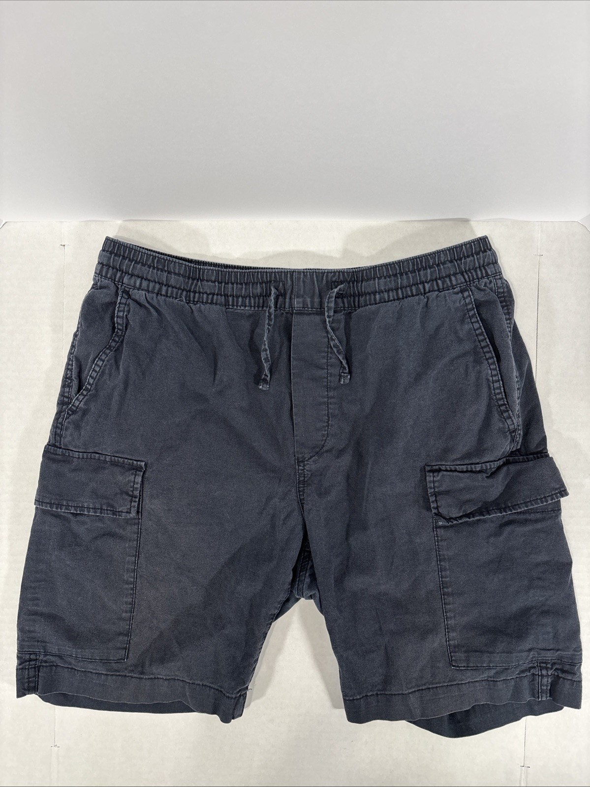 H&M Mens Cargo Shorts, Tie Elastic Waist, Workwear, Blue, Size M,32-34,