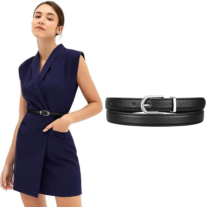 NEW-NEVER WORN- Womens Jasgood Skinny Faux Leather Belt-Sz S (waist 26-30)-Black
